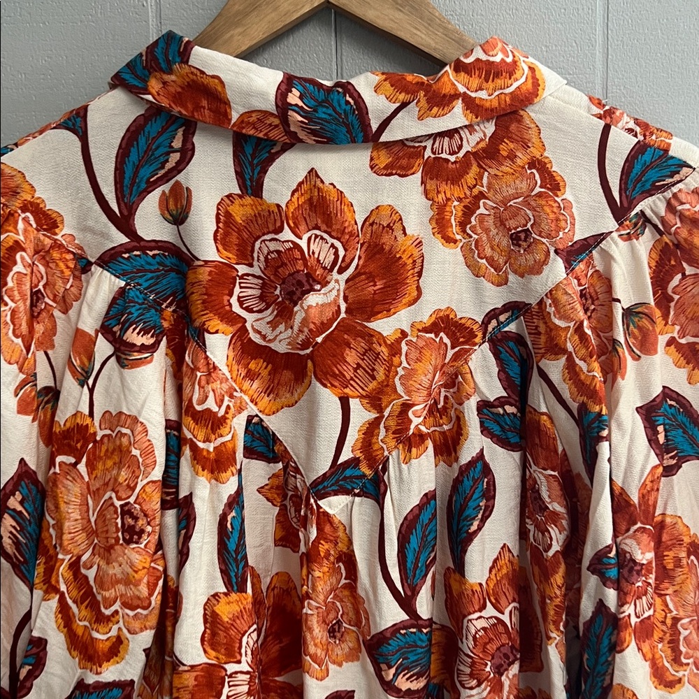 NWT Floral Entro Top Blouse Shirt Large Orange Blue - Picture 9 of 14